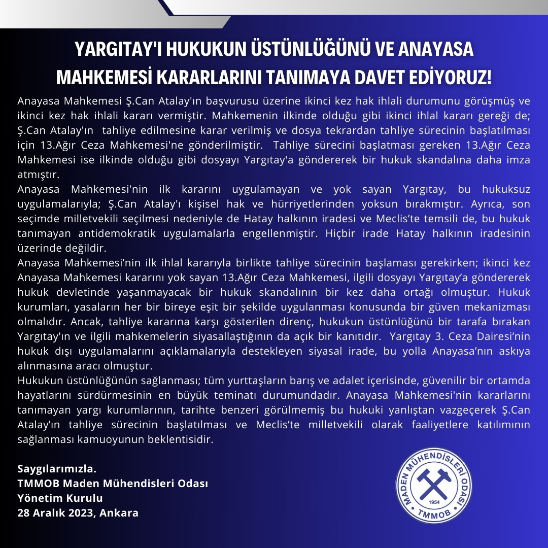 YARGITAY'I HUKUKUN ÜSTÜNLÜĞÜNÜ VE ANAYASA MAHKEMESİ KARARLARINI TANIMAYA DAVET EDİYORUZ!