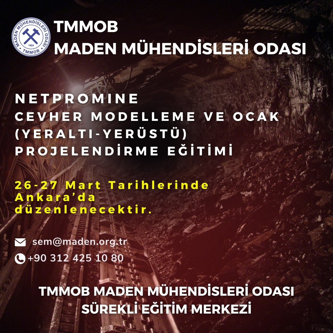 26-27 MART 2024 TARİHLERİNDE NETPROMİNE-CEVHER MODELLEME VE OCAK (YERALTI-YERÜSTÜ) PROJELENDİRME EĞİTİMİ DÜZENLENMİŞTİR.