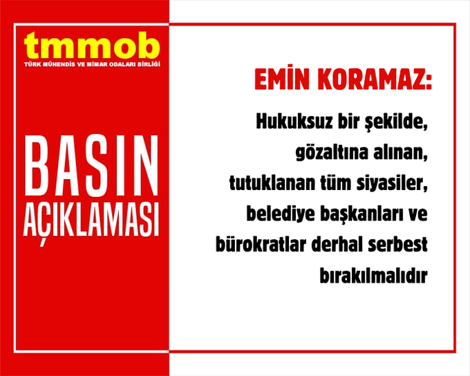HUKUKSUZ BİR ŞEKİLDE, GÖZALTINA ALINAN, TUTUKLANAN TÜM SİYASİLER, BELEDİYE BAŞKANLARI VE BÜROKRATLAR DERHAL SERBEST BIRAKILMALIDIR
