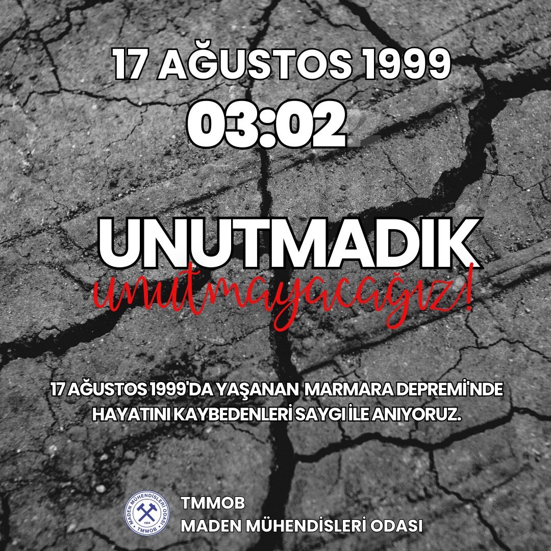 17 Ağustos 1999'da yaşanan Marmara Depremi'nde hayatını kaybedenleri saygı ile anıyoruz.