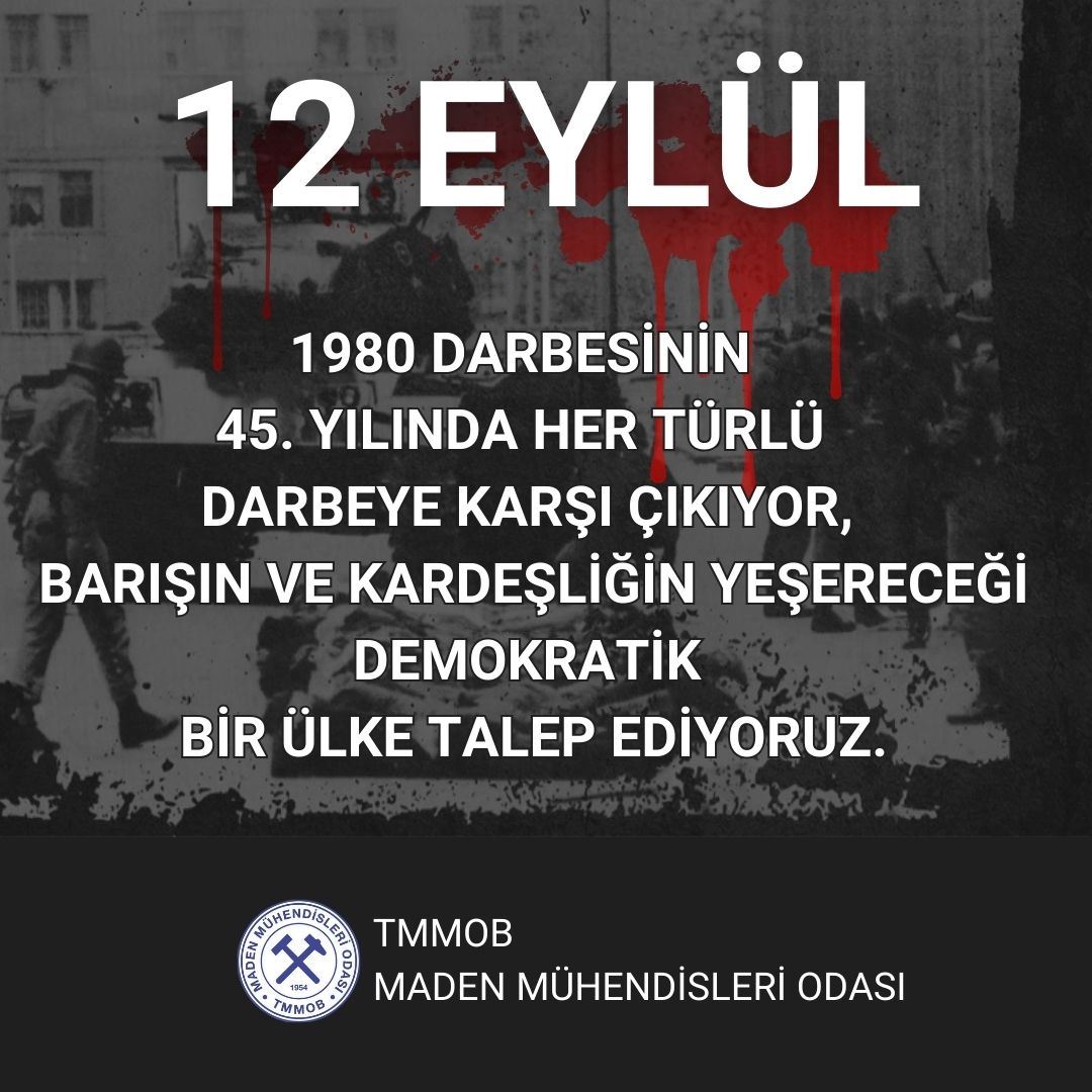 12 Eylül 1980 darbesinin 45. yılında her türlü darbeye karşı çıkıyor, barışın ve kardeşliğin yeşereceği demokratik bir ülke talep ediyoruz.