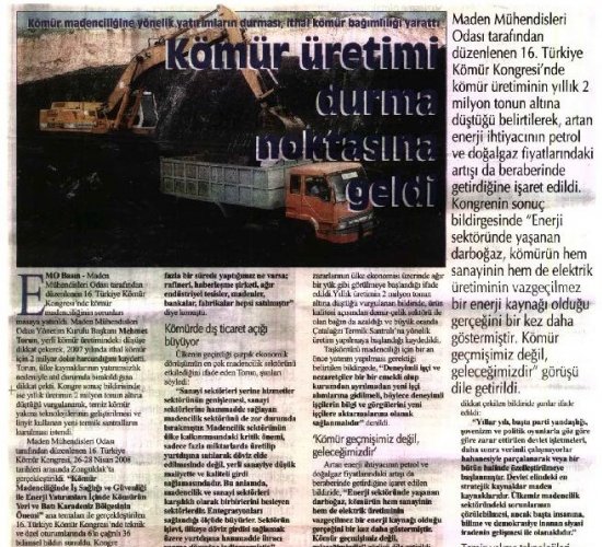Kömür Üretimi Durma Noktasına Geldi .