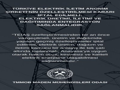 TÜRKİYE ELEKTRİK İLETİM ANONİM ŞİRKETİNİN ÖZELLEŞTİRİLMESİ KARARI İPTAL EDİLMELİ; ELEKTRİK ÜRETİMİ, İLETİMİ VE DAĞITIMINDA ENTEGRASYON SAĞLANMALIDIR.