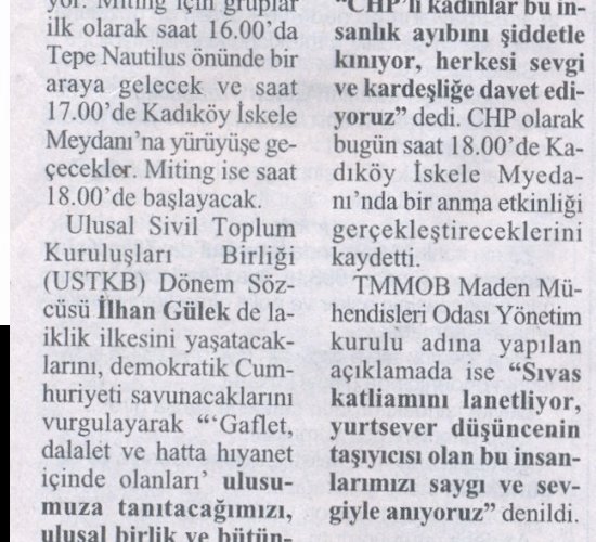 Katliamın 16 Yıldönümü: Kadıköy'de Kitlesel Miting