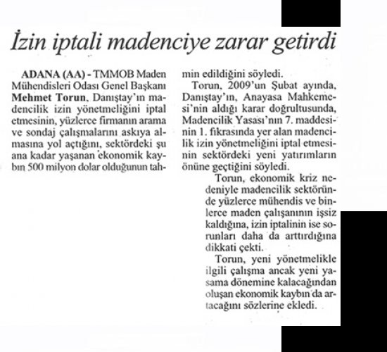 İzin İptali Madenciye Zarar Getirdi