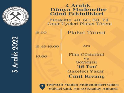 4 ARALIK DÜNYA MADENCİLER GÜNÜ ETKİNLİKLERİ