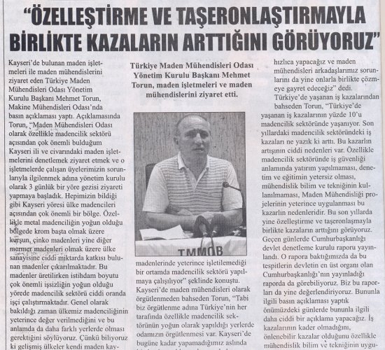 Mehmet Torun: Özelleştirme ve Taşeronlaştırmayla Birlikte Kazaların Arttığını Görüyoruz.