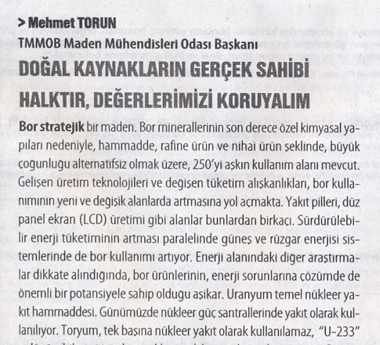 TMMOB Maden Mühendisleri Odası Başkanı: Doğal Kaynakların Gerçek Sahibi Halktır. Değerlerimizi Koruyalım.