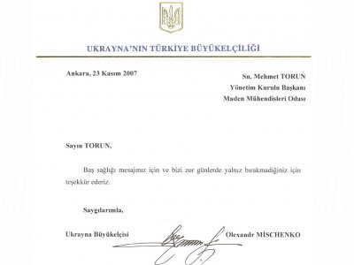 UKRAYNA BÜYÜKELÇİLİĞİ'NİN CEVAP YAZISI