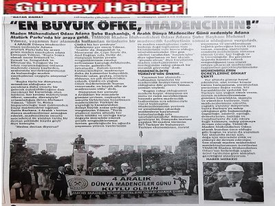 4 ARALIK DÜNYA MADENCİLER GÜNÜNDE ATATÜRK BÜSTÜNE ÇELENK KOYMA VE BASIN AÇIKLAMASI ETKİNLİĞİMİZ  BASINDA YER ALDI (05.12.2019)