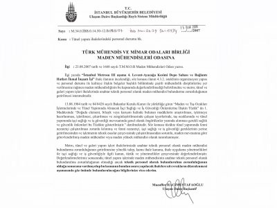 METRO, TÜNEL, GALERİ YAPIM İŞLERİ İHALELERİ HAKKINDA İSTANBUL BÜYÜKŞEHİR BELEDİYESİ CEVABİ YAZISI
