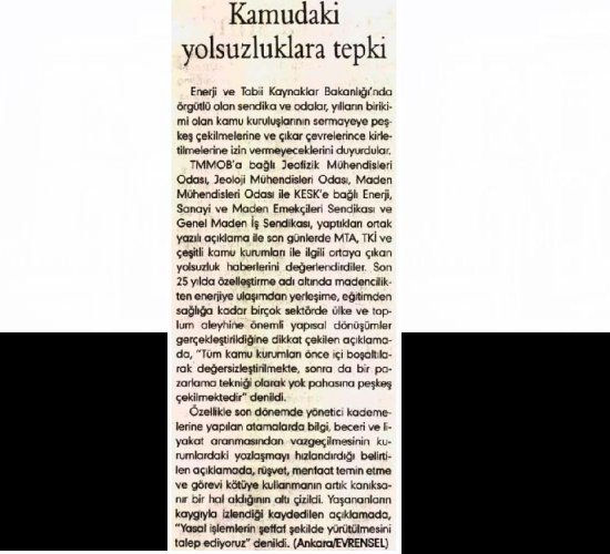 Kamudaki Yolsuzluklara Tepki