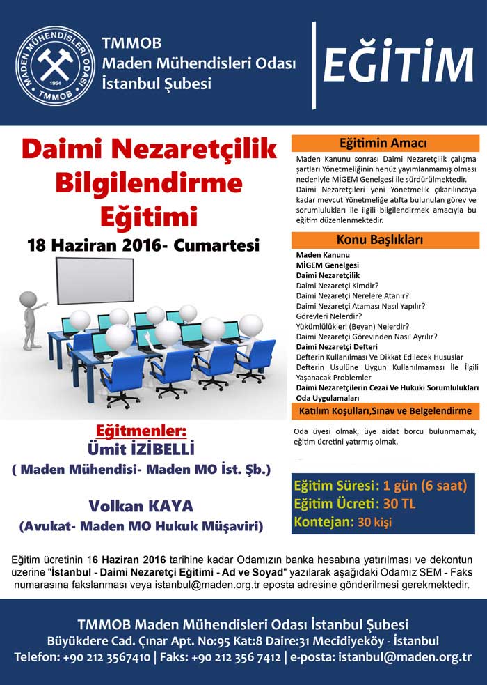 İSTANBUL ŞUBEMİZDE DAİMİ NEZARETÇİLİK BİLGİLENDİRME EĞİTİMİ YAPILACAKTIR.