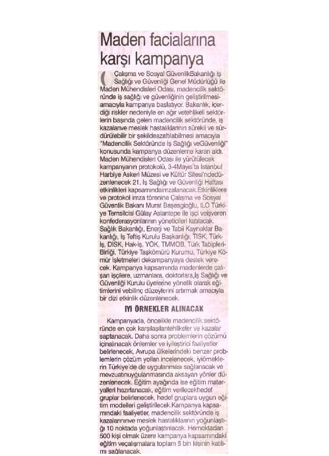 MADEN FACİALARINA KARŞI KAMPANYA