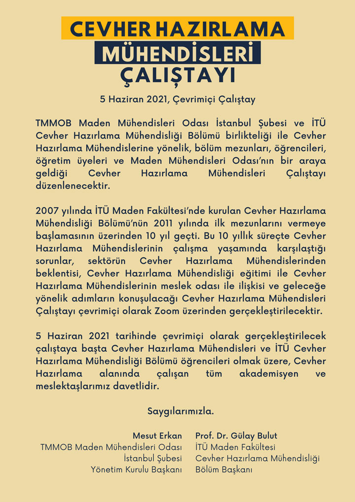 Cevher Hazırlama Mühendisleri Çalıştayı, 5 Haziran 2021